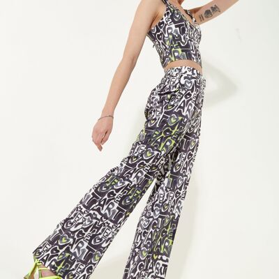 House Of Holland Abstract Print Wide Leg Trousers