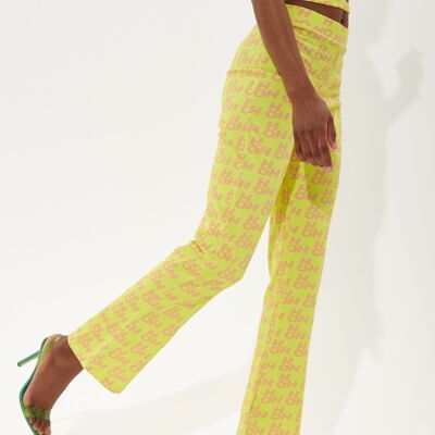 HOUSE OF HOLLAND PRINTED JERSEY TROUSERS IN PISTACHIO