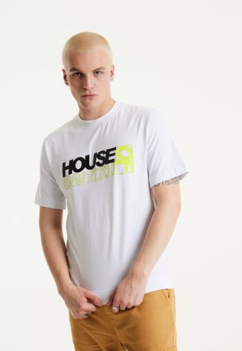 House of Holland - T-shirt unisexe blanc imprimé par transfert découpé au laser avec métallisé et fluo 2