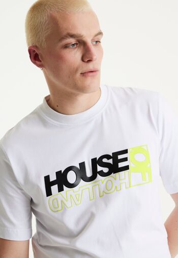 House of Holland - T-shirt unisexe blanc imprimé par transfert découpé au laser avec métallisé et fluo 3