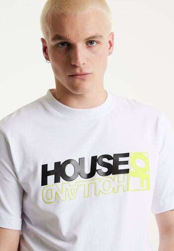 House of Holland - T-shirt unisexe blanc imprimé par transfert découpé au laser avec métallisé et fluo 4
