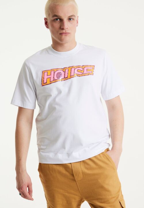 House of Holland Unisex White T-shirt With An Iridescent Laser Cut Print