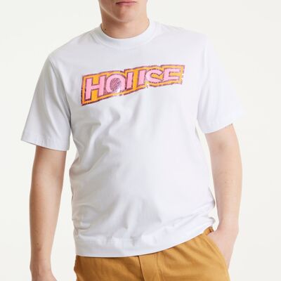House of Holland - T-shirt blanc unisexe avec un imprimé irisé découpé au laser
