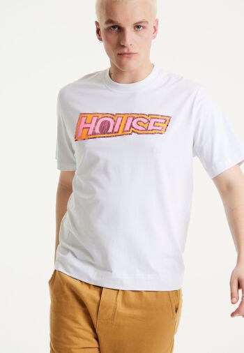 House of Holland - T-shirt blanc unisexe avec un imprimé irisé découpé au laser 2