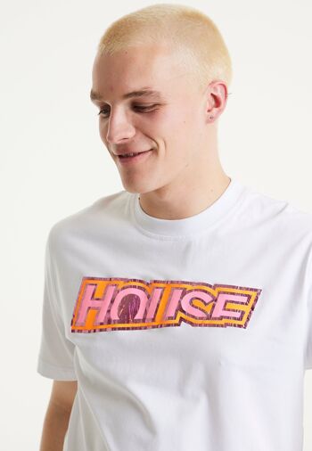 House of Holland - T-shirt blanc unisexe avec un imprimé irisé découpé au laser 5