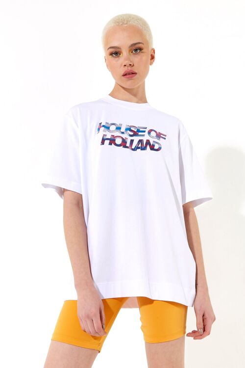 House of Holland unisex white t-shirt with iridescent transfer print