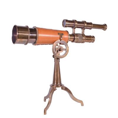 Télescope Antique Brun avec Support en Laiton 15"