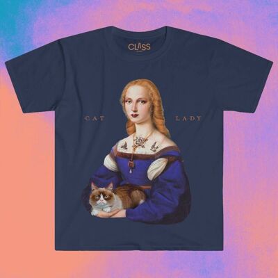 CAT LADY - Camiseta gráfica, Camiseta para amantes de los gatos gruñones, Camiseta para mascotas, Gatito renacentista, Ropa estética, Historia del arte, Regalos para amantes de los gatos.