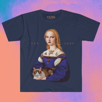 CAT LADY - T-shirt graphique, haut pour les amoureux des chats grincheux, chemise pour animaux de compagnie, chaton de la Renaissance, vêtements esthétiques, histoire de l'art, cadeaux pour les amoureux des chats. 1