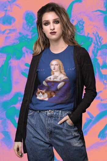 CAT LADY - T-shirt graphique, haut pour les amoureux des chats grincheux, chemise pour animaux de compagnie, chaton de la Renaissance, vêtements esthétiques, histoire de l'art, cadeaux pour les amoureux des chats. 2