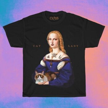 CAT LADY - T-shirt graphique, haut pour les amoureux des chats grincheux, chemise pour animaux de compagnie, chaton de la Renaissance, vêtements esthétiques, histoire de l'art, cadeaux pour les amoureux des chats. 3
