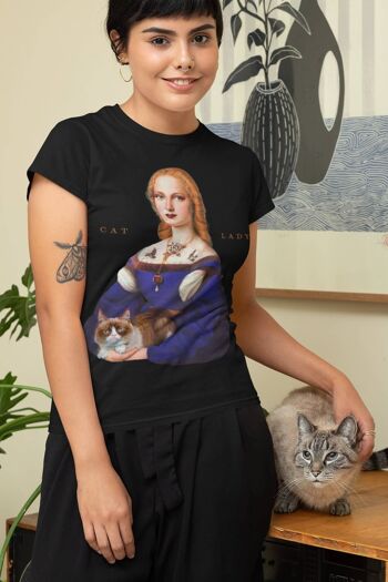 CAT LADY - T-shirt graphique, haut pour les amoureux des chats grincheux, chemise pour animaux de compagnie, chaton de la Renaissance, vêtements esthétiques, histoire de l'art, cadeaux pour les amoureux des chats. 4