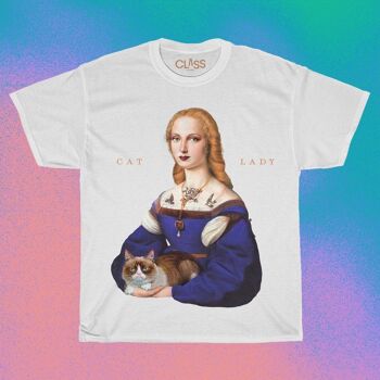 CAT LADY - T-shirt graphique, haut pour les amoureux des chats grincheux, chemise pour animaux de compagnie, chaton de la Renaissance, vêtements esthétiques, histoire de l'art, cadeaux pour les amoureux des chats. 5