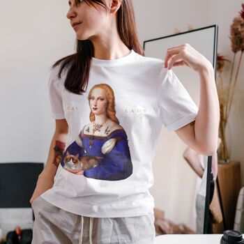CAT LADY - T-shirt graphique, haut pour les amoureux des chats grincheux, chemise pour animaux de compagnie, chaton de la Renaissance, vêtements esthétiques, histoire de l'art, cadeaux pour les amoureux des chats. 6