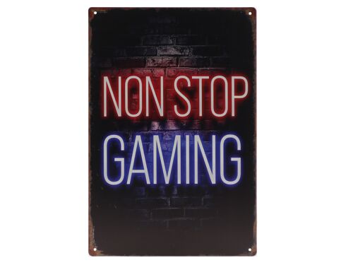 Non stop gaming  metalen bord 20x30cm