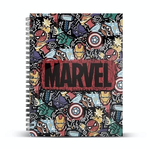 Marvel Los Vengadores Fun-Cuaderno A4 Papel Cuadriculado, Negro