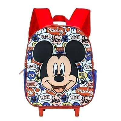 Disney Mickey Mouse Yeah-Small 3D Backpack with Wheels, Red