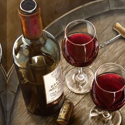 Framework for kitchen, bar, restaurant. Print on canvas, Sandro Ferrari, Red wine