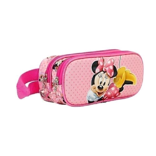 Disney Minnie Mouse Lying-Estuche Portatodo 3D Doble, Rosa