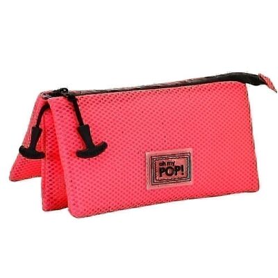 Oh My Pop! Fucsia Neon-Estuche Portatodo Triple Mesh, Rosa