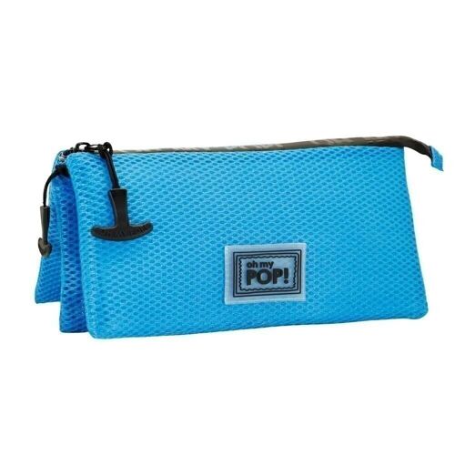 Oh My Pop! Cyan Neon-Estuche Portatodo Triple Mesh, Azul