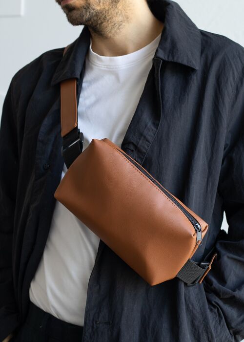 Brown Unisex Crossbody Bag, Vegan Leather Bag