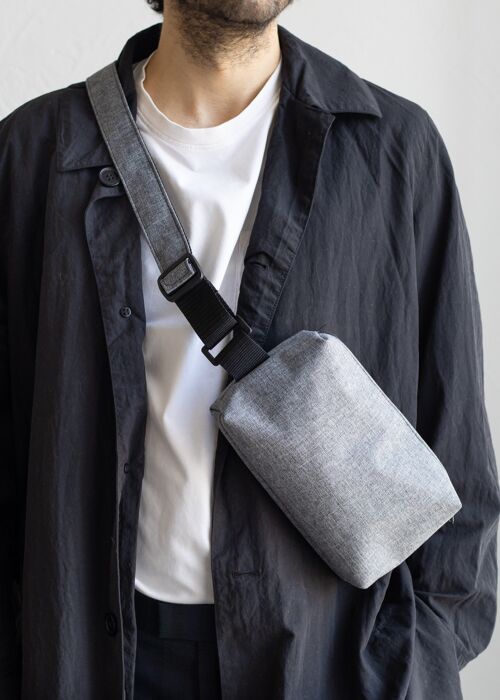 Grey Canvas Unisex Crossbody Bag