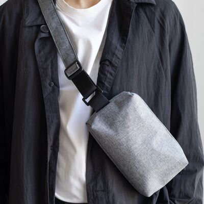 Grey Canvas Unisex Crossbody Bag