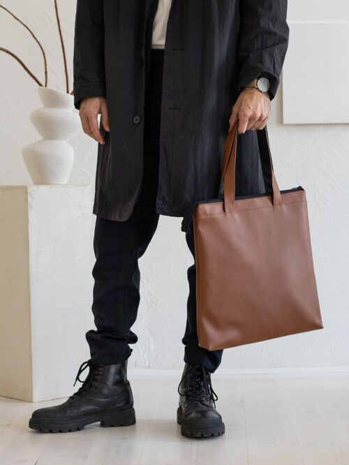 Brown Unisex Vegan Leather Handbag