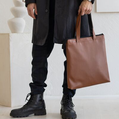 Brown Unisex Vegan Leather Handbag
