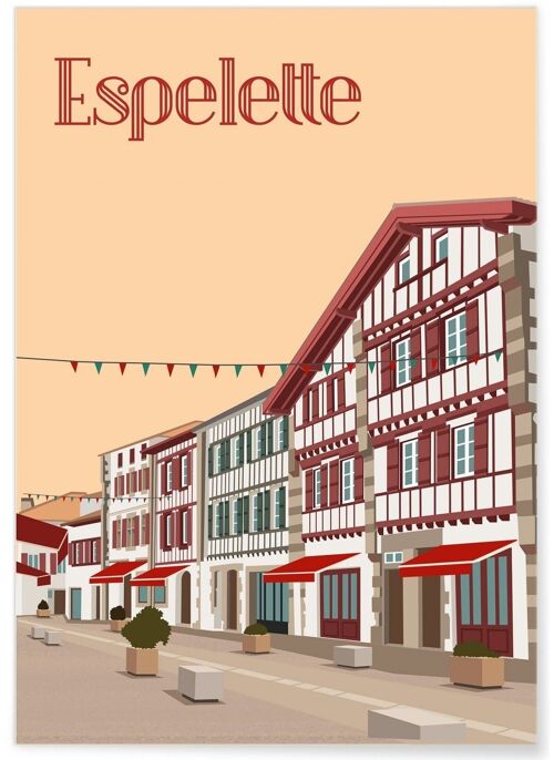 Affiche illustration de la ville d'Espelette