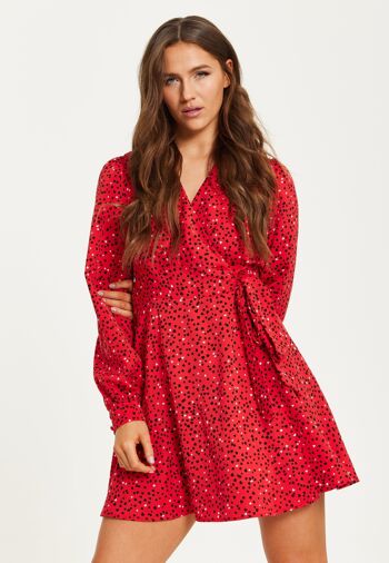 Mini robe portefeuille à imprimé cœur Liquorish et manches longues en rouge 12