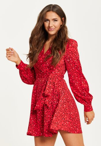 Mini robe portefeuille à imprimé cœur Liquorish et manches longues en rouge 24