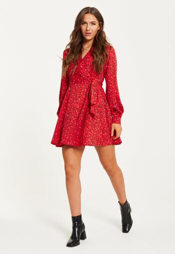Mini robe portefeuille à imprimé cœur Liquorish et manches longues en rouge 50