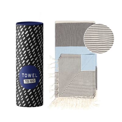 Towel to Go Palermo Hamamtuch Blau/Schwarz, mit Recycelter Geschenkbox
