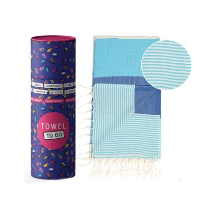 Towel to Go Palermo Hamamtuch Blau/Türkis, mit Recycelter Geschenkbox