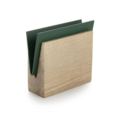 Portatovaglioli BUSTA, legno, dettaglio in metallo verde