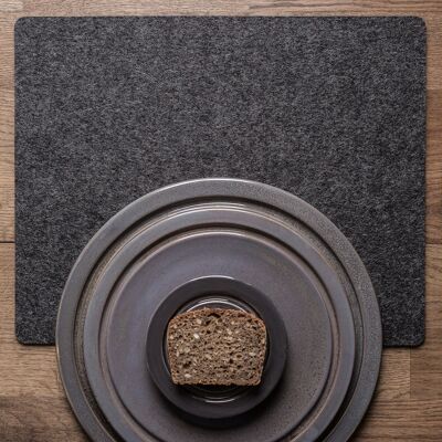 Set de table en feutre de laine mérinos naturelle, rectangle, noir