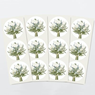 Sticker set 12 gift stickers with bouquet of flowers