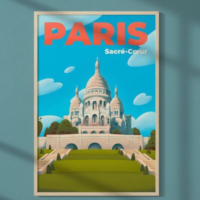Affiche illustration de la ville de Paris : Le Sacré-Coeur de Montmartre