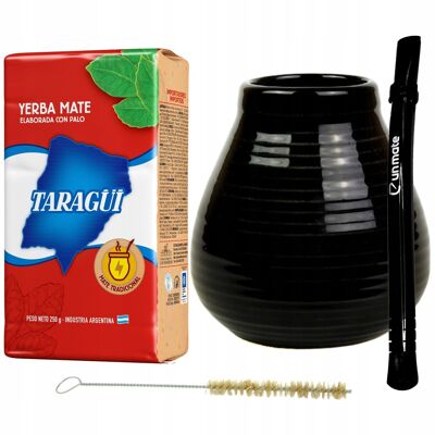 Yerba Mate ceramic Calabaza calabash bombilla starter kit black