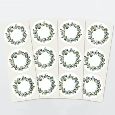 Sticker set 12 gift stickers flower wreath blue