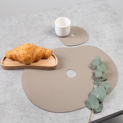 Leather placemat and coaster, beige MILLSTONES