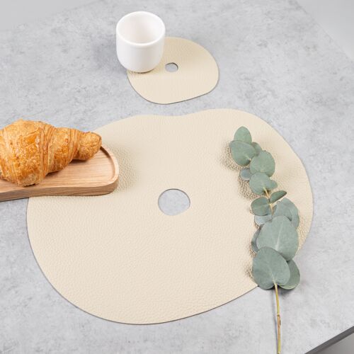 Leather placemat and coaster, ivory MILLSTONES