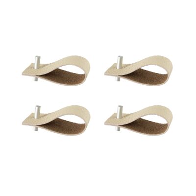 Ronds de serviette, lot de 4, cuir naturel ivoire