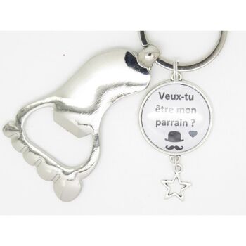 PORTE CLÉS DÉCAPSULEUR PERSONNALISABLE PETIT PIED DEMANDE DE PARRAIN baptême F de Bm créations 3