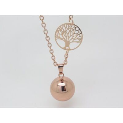 BOLA DE GROSSESSE LISSE COULEUR OR ROSE AVEC ARBRE DE VIE CHAÎNE ACIER INOXYDABLE CADEAU FUTURE MAMAN F de Bm creations