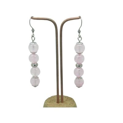 PAIRE DE BOUCLES D'OREILLE  CLIP OU OREILLE PERCÉE QUARTZ ROSE  F de Bm créations