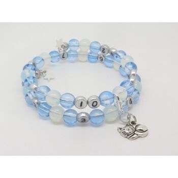 BRACELET D'ALLAITEMENT EN PERLE DE VERRE BLEU ET OPALITE  ET PERSONNALISABLE IDÉE CADEAU NAISSANCE MAMAN F de Bm créations 3