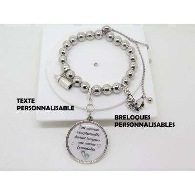 BRACELET PERSONNALISABLE  Annonce Grossesse Poussette et Biberon Tatie, sSur, une maman, marraine  F de Bm créations